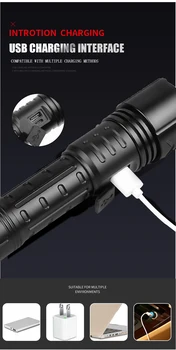 Puternic XHP90 Lanterna Tactice Lanterna USB Lanterna Reincarcabila cu Zoom LED-uri Lanterna de Mana de Utilizare a Luminii Baterie 18650