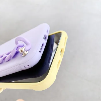 Candy violet din silicon moale rezistent la Socuri Telefon caz pentru iPhone 11 Pro Max XR XS Max 8 7 6S 6 Plus SE 2020 cu floarea-soarelui cadou lanț