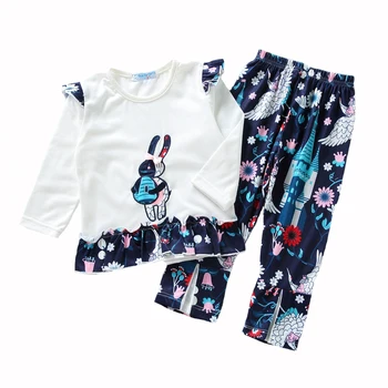 Fete iepurașul de paște model tinutele copilul paisley tricot pânză set copii animal print shirt & zburli bell pantaloni jambiere