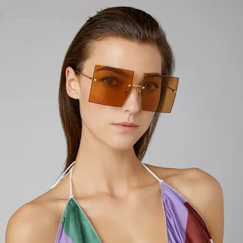 Supradimensionate Fără Ramă Pătrată Ochelari De Soare Femei 2019 Nou De Lux De Brand De Moda Top Plat Roșu Albastru Obiectiv Clar-O Singură Bucată Bărbați Gafas Ochelari