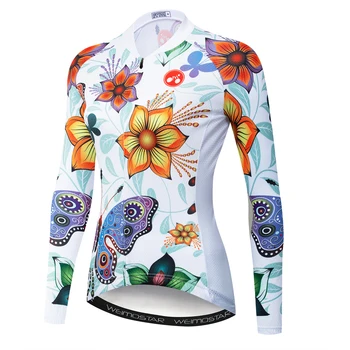 2019 Ciclism jersey pentru Femei Biciclete tricou maneca Lunga MTB Sus Maillot Rutier de Biciclete de curse de Munte Tricouri Famale toamna alb rosu