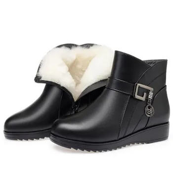 De mari Dimensiuni de Moda Casual, Mama Zăpadă Cizme de Iarna pentru Femei Cizme Plate Non-alunecare Piele naturala Cizme Ghete de Pantofi Femei Pantofi de Cald