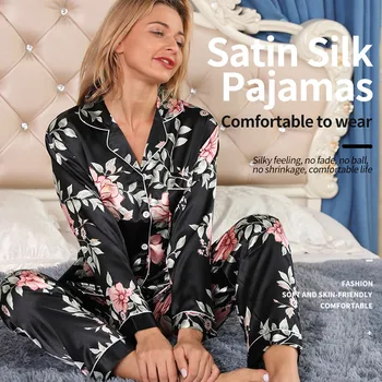 Primăvara Pijama pentru Femei din Satin de Mătase Pijamale Largi Homewear Dulce Fermecător cămășuță de Noapte Sexy Toamna Pijama Set Stil de Moda Sleepwear