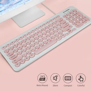 D520 Punk cu Fir USB Multimedia Keyboard Retro Rotund 96 de Taste Tastatură de Calculator Silent Apăsare de tastă Tastatură Ergonomică pentru PC Desktop