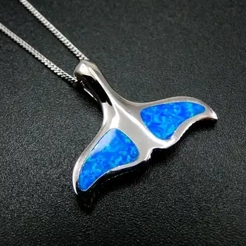 Fierbinte de Vânzare 925 Sterling Silver Blue Opal Whale Tail Femei Pandantiv Colier Pentru Cadou