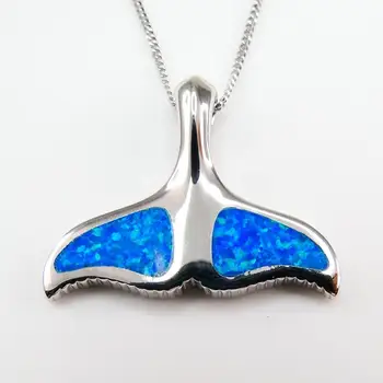 Fierbinte de Vânzare 925 Sterling Silver Blue Opal Whale Tail Femei Pandantiv Colier Pentru Cadou