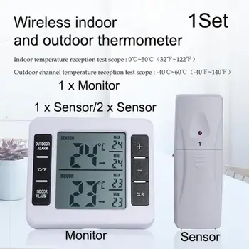 Wireless Digital de Alarmă Sonoră Termometru Frigider de Depozitare la Rece Termometru cu 2 buc Senzor Pentru Interior si Exterior