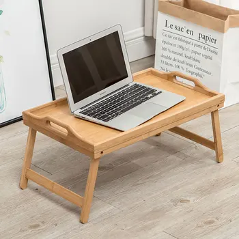 Pliante din lemn de Masă Laptop micul Dejun servit la Pat Tăvi Reglabil Pliabil cu Flip Sus și Picioarele birou Calculator stand