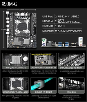 Placa de baza X99 set cu Xeon E5 2620 V3 despre lga2011-3 CPU 2 buc X 8GB =16GB DDR4 2133 mhz memorie NVME M. 2 slot Șase tub de cupru cooler