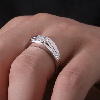 AEAW 14k Aur Alb de 5 mm 0,5 mm Moissanite Inel de logodna inel de Nunta Pentru Om Prietenul Sotului