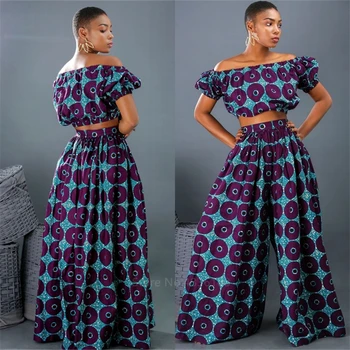 De Vânzare la cald 2020 Africane Rochii pentru Femei de Sus de Umăr Pantaloni Largi Picior Pantaloni Ankara Halat Africaine Sexy si Damele de Dashiki de Imprimare