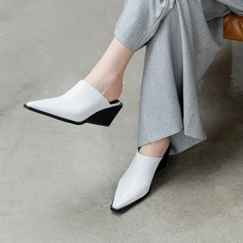 FEDONAS Papuci de casă 2020 Design Clasic Piele de Vaca Subliniat Toe Sandale cu Toc Pantofi Casual de Vara Concis Alunecare Pe Pantofi pentru Femeie