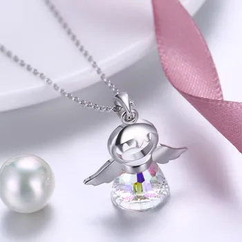 LEKANI Drăguț 925 Sterling Silver Angel Pandantive Coliere Cristale SWAROVSKI Din Figura Bijuterii Fine Pentru Fete Femei Accesorii