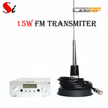 CZE-15a 15W stereo PLL transmițător FM difuzat de postul de radio + antena Auto + sursa de alimentare + MIC Kit