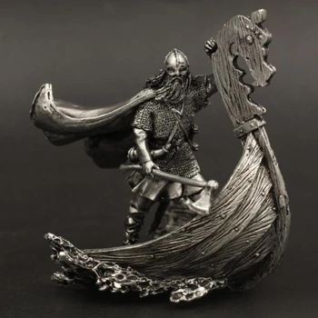 Viking Războinic Și Lung Nava Figurine 1/30 90mm Staniu Metal Vechi Soldat Model Home Decor de Birou Cadouri