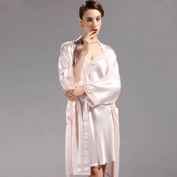 Mătase De Dud Halat De Seturi De Femei De Moda, Stil Lux 2 Buc Set Halate Pijamale Rochie De Mătase Real Halate De Baie Halat De Baie Body