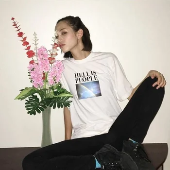 Kuakuayu-JBH UnisexWomen Tumblr Grunge Tee Dracu E Oameni Curcubeu de Imprimare Citate Grafic T-Shirt Harajuku Strada Purta Tinuta Cool