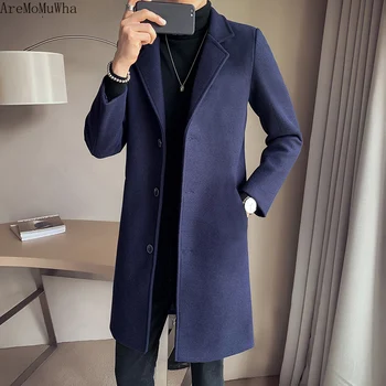 AreMoMuWha 2020 Toamna Noua Haină de Lână pentru Bărbați Trendy și Casual Stil coreean Haină de Lână de Moda Slim Mid-Lungime Palton 1465