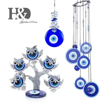 H&D Set de 3 turc Lucky Blue deochi Copac Figurina Vânt Chime Charm Pandantiv Protecție pentru Bani pentru Avere Decor Acasă Cadou