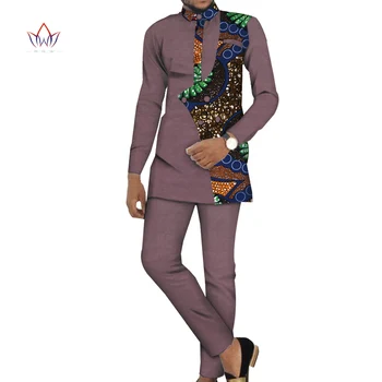 Bazin Riche Bărbați 2 Piese Pantaloni Seturi de Design din Africa de Îmbrăcăminte Africa de Barbati Haine Casual Barbati Top Tricouri și Pantaloni Seturi WYN981