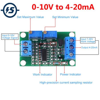 DC 0-10V, 4-20mA Non-Izolate de Tensiune la Curent Convertor Module LED Indicator DC7-30V
