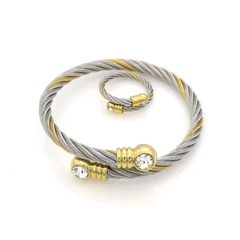 JSBAO Nou 5 Stiluri Elastice din Sârmă de Oțel a Crescut de Aur&Aur&Otel Cu Cristal Brățară Inel de Moda pentru Femei Seturi de Bijuterii en-Gros