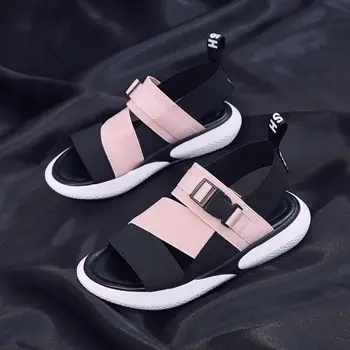 Moda sandale sandale sport în formă de T catarama toc gros pantofi platforma 2020 femei vara plat pantofi casual pentru femei papuci