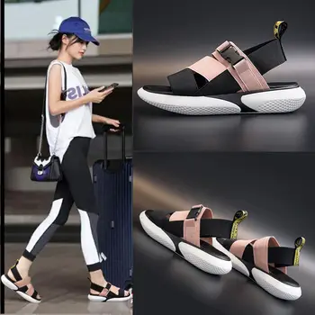 Moda sandale sandale sport în formă de T catarama toc gros pantofi platforma 2020 femei vara plat pantofi casual pentru femei papuci