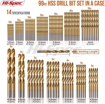 Hi-Spec Metal HSS Burghie Titan, Metric Metal Set burghie,1-10mm poftă de mâncare Burghiu Pentru Lemn Metal Plastic Burghiu Set Accesorii