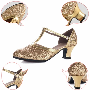 Tango Dans Pantofi Pentru Femei Pantofi De Dans Latino Pantofi De Bal Durabil Și Confortabil Paiete Pânză De Dans Modern Pantofi De Aur, Argint