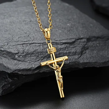 INRI Isus Coliere Pandantiv Cruce din Otel Inoxidabil Lanț de Link-ul pentru Bărbați-L Religioase Creștine Bijuterii