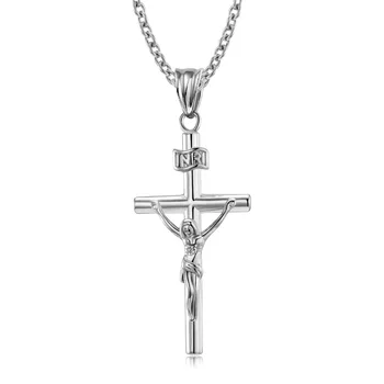 INRI Isus Coliere Pandantiv Cruce din Otel Inoxidabil Lanț de Link-ul pentru Bărbați-L Religioase Creștine Bijuterii