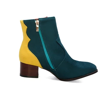 Vintage Despicare culoare mixt turma piele glezna cizme pentru femei square toe cowboy pista Papuceii femeie toc înalt pantofi zapatos