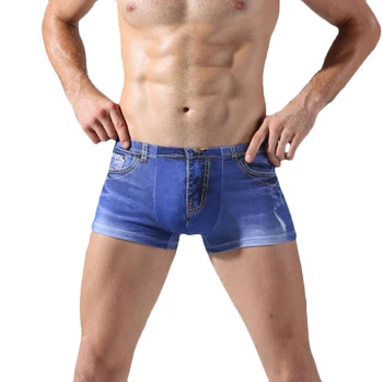 Barbati Denim Lenjerie 3D Sexy Boxer Blugi pantaloni Scurți Clasice de Imprimare Boxeri Barbati Nou-Moda Cowboy Chiloți Trunchiuri de Brand de Lenjerie de corp