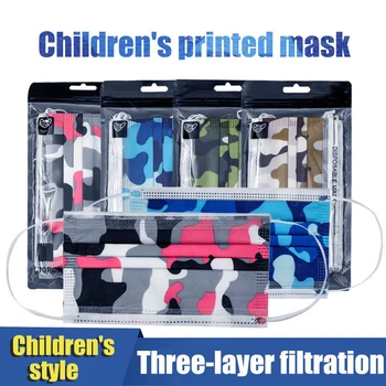 Copiii de Camuflaj, Masca de Unică folosință Non-țesute 3 straturi Mască cu Filtru 10-100buc Tipărite Roz Albastru Verde Galben Copii Gura Masca
