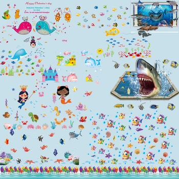 Desene animate de Animale Subacvatice Pește de Mare de Perete Autocolant pentru Copii Boy Camera de rezistent la apa de Baie Cadă de baie Gresie Decorare de Sticlă imagini de Fundal