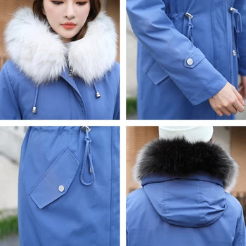 Stil coreean de Iarna pentru Femei X-Haină lungă cu Glugă Subțire de Lână Căptușeală de sex Feminin Jachete Cu Guler de Blană Solidă Plus Dimensiune Grosime Parka Femeie