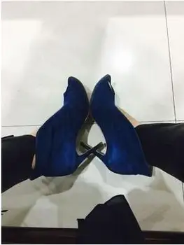 Sexy Albastru piele de Căprioară Glezna cu Sireturi Adânc V Fata Vampir cu Toc Peep Toe Cizme Pantofi Femei Cut-out Lady Dress Pantofi Personalizate
