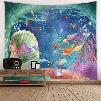 Lume subacvatică Hippie Tapiserie de Perete 3D Sirena Dolfish Psihedelice Covor de Animale Marine Life Copii Cadou Boho Decor Acasă
