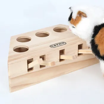 Jucarie pisica-și Alunge Mouse-ul din Lemn Masiv Interactive de Companie Lovit Hamster Cu 3/5-ascuns Gaura Mouse-ul Prinde Muște Pisica de jucarie