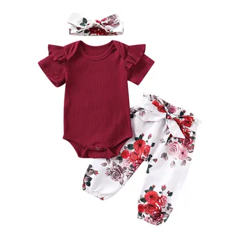 Copilul Florale de Îmbrăcăminte Set 3pcs Set de Vara Complet Maneca Fetita Haine Bodysuit de Sus Pantaloni de Flori Bentita Tinuta 0-18 Luni
