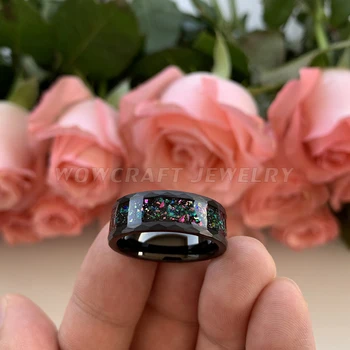 8mm cu Ciocanul de Carbură de Tungsten Inele pentru Barbati Femei verighete Galaxy Zdrobit Opal inlay Finisaj Periat de Confort se Potrivesc