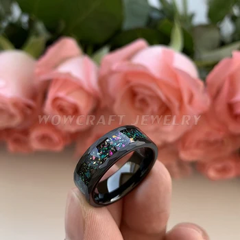 8mm cu Ciocanul de Carbură de Tungsten Inele pentru Barbati Femei verighete Galaxy Zdrobit Opal inlay Finisaj Periat de Confort se Potrivesc