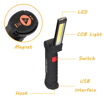 COB LED Lanterna Portabil USB Reîncărcabilă 5 Modul de Lucru Lumina Magnetic Lanterna Lanterna Cârlig Agățat Lampă de Camping în aer liber