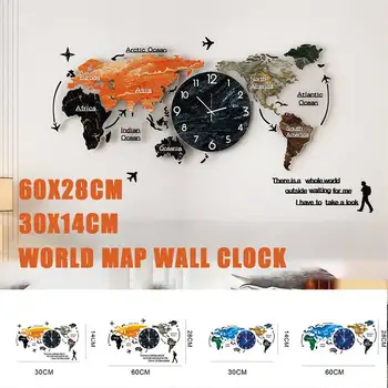60x28CM Hartă a Lumii 3D Acril Ceas de Perete Modern de Mare Decor de Perete Ceasuri Ceas pentru Camera de zi Dormitor Perete Decor Acasă