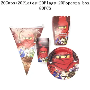 40pcs/80pcs Desene animate Legoing Ninjago Temă Petrecere de Aniversare Consumabile Hârtie Cupe Plăci Popcorn Cutii Banner Pentru Copii Petrecere Decor