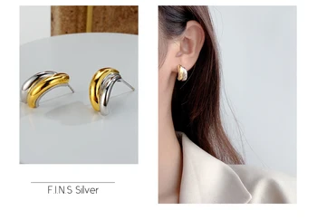 F. I. N. S-Coreean Design Simplu, Pur S925 Argint Lucios Dublu-Culori Cercei Stud În Formă De Arc De Argint 925 Bijuterii Fine