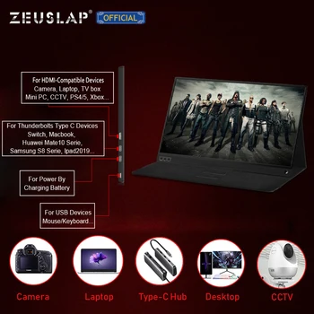 ZEUSLAP Portabil lcd monitor hd de 15.6 usb de tip c compatibil HDMI pentru laptop,telefon,xbox,comutator și ps4 portabil lcd monitor de gaming