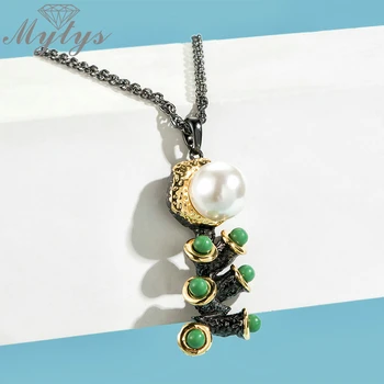 Mytys Ramură Noi Frunze Pandantiv Colier Negru Arma Bijuterii Vintage Colier de Perle pentru Femei CN542