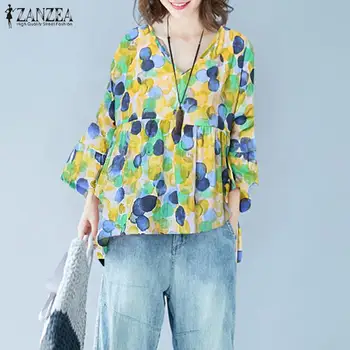 Casual Polka Dot Imprimate Topuri pentru Femei Bluza de Vara 2021 ZANZEA Bawting Camasi cu Maneca Feminin O Gâtului Cutat Blusas Mujer Tunica